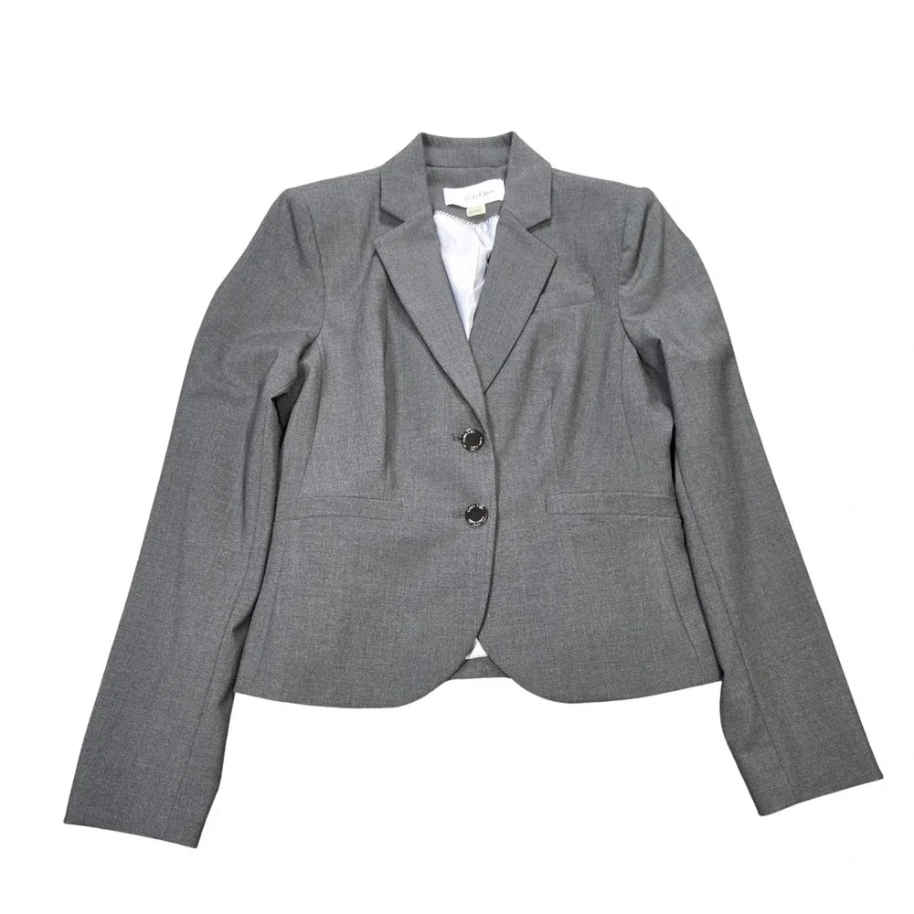 Calvin Klein Two Button Blazer Jacket Women's Size 2P Gray Professional Stretch